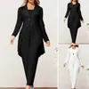 Women's Two Piece Pants Women Formal Jumpsuit Elegant Irregular Hem Coat Sleeveless Set For Ol Commute Long Sleeve Lapel Jacket