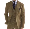 Męskie garnitury 3 sztuki Zielona wełna Tweeed Herringbone Business Retro Classic WzorterTuxedos na ślubne spodnie kamizelki 240418