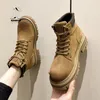 Casual schoenen retro Biker Fashion Boots vrouwelijk interne hoog dik bodem werk kort paar modellen rabarber 2024 lente zomer