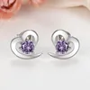 Boucles d'oreilles Mini Heart Purple Crystals Luxury Piercing 2024 Fashion Classic Elegant Charm Bijoux en gros de boucles d'oreille en gros pour les femmes