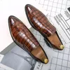Casual Shoes Loafers Men's Brown British Business Leather Crocodile Pointed Toe Trendy Banquet Dress Wedding
