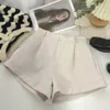 Shorts de costume élégant Femmes Solide haute taille de la jambe large Lady Corée Fashion Blanc Blanc Blanc Simple All Match Pants courts 240407