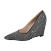 Dress Shoes Onlymaker Women Rhinestone Pointed Toe Wedge Heel Pumps Slip On Wedding Office Big Size Lady