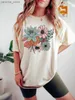 女性のTシャツフラワープリントクルーネックTシャツカジュアルショートSLVE Tシャツ夏の服印刷カジュアルストートレディースシャツY240420