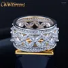 Pierścionki ślubne Cwwzircons Clear White CZ Flower Cubic Crimonia Hollow Out for Women Bridal Dress Party Jewelry Akcesoria J0001