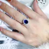 Cluster Rings Xiushu High Definite 3- Imitation Royal Sapphire Ring for Women 925 Silver Design Luxury