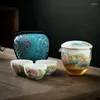Juegos de té de té Chino-chic-chic oveja grasa jade express copa de cerámica al aire libre una olla 3 tazas kungfu té de viaje atuendo