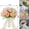 Fleurs décoratives de style multiple style bouquet mariée accessoires de demoiselle d'honneur de la mariée en soie ruban roses artificielles mariage