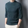 Men's Sweaters Pure Wool Thickened Warm Sweater Winter Solid Color Men Jacquard Business Casual Slim Fit Brand Round Neck Knit Pullover