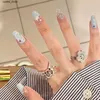 Falska naglar 24st Sweet Ligh Blue False Nails With Star Printed Korean Fresh Cloud Fake Nail Tips For Girl Women Wable Full Cover Manicure Y240419 Y240419