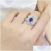 Cluster Rings 925 Sterling Sier Natural Diamond with Mini Sapphire Ring for Women Fine Anillos de Jewelry Box Drop Delivery DHMFK