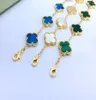 L Shell Clover -armband med Green Agate Fourleaf Clover for Women Silver Rose Gold V Flower Armband8969003