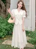 Work Dresses Elegant Fashion 2 Piece Outfits Women Bubble Sleeve Short Tops Shirt Blouse Midi Swing Skirt Sets Mujer Party Holiday Clothing