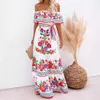 Ny 2024 Spring/Summer One Shoulder Red Flower Print Long Swing Dress