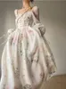 Französisch Elegantes Blumenmidi Kleid Chiffon Langarm Abend Party Kleid Frau Strand Fairy Kleid Koreanisch 2024 Frühling 240410