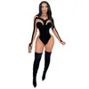 Kobiety Jumpsuits Rompers Fall Winter Veet Women Velor Mesh Długie rękawie Skoczniki Sheer Casual Bodycon Bodysuit y Night Club Wear Whole Dhwaj