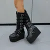 Casual Shoes 2024 Knee-High Women's Boots Fashion Belt Buckle Modern Women Back Zip Platform