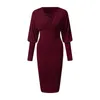 Lässige Kleider Frauen elegante Bürokleid Laternenhülle Party Ladies gegen Neck Bodycon Spring Midi 2024 Vestidos