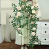 Decoratieve bloemen kunstmatige lieverd rozen zijden nep wijnstokken festival party decoratie simulatie sinaasappel rozen wijnstok groen plantenbloem