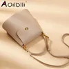 Drawstring AOILDLLI Mini Women Genuine Leather Crossbody Bags Bucket Design Female Shoulder Korean Style Girls Handbags Summer 2024