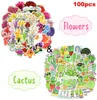 100 PCs Blumen Cactus Aufkleber für Kinder Spiel Spielzeug Geschenktierpflanze lustige Aufkleber für Sammelalbum Laptop Gepäck Waterbottle Dekor 2186291