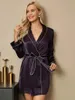 Vêtements à la maison Silk ceinturé femme robe lavande reliure garniture kimono vêtements de nuit cadeau mûrier mariée peignoir pour femmes