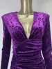 Lässige Kleider Frauen Prominente Winter sexy Langarm V Hals Velvet Purple Mini Wrinkle Kleid 2024 Eleganter Abend Party Club Geburtstag