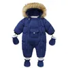 AYNIGIELL Winter born Thickening Jumpsuit Built-in Wool Hooded Down Romper Baby Boys and Girls Warm Snowproof Overalls 240409