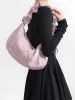 Buckets MABULA Ruffles Strap Women Nylon Shoulder Bag Simple Stylish Underarm Hobo Purse Chic Pink Single Daily Handbag