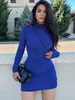 Casual Dresses Women's Half High Collar Long Sleeve Folds Short Dress 2024 Autumn Winter Tunics Waist Bodycon Party Streetwear