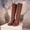 Сапоги 2024 коричневые коленные женские каблуки дамы мода Большой размер 43 Western Riding Женская обувь