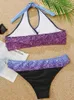 Mulheres femininas Mulheres de biquíni Halter Set Sexy Two Piece Swimsuit 2024 Coloque o maiô High Bathing Distient Gradiente de praia Swim