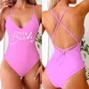 Women's Swimwear Rose Gold Print One Piece Swimsuit Team Bride Love Sexy Bathing Suit Padded Women BIkini Bachelor Party Swim Beachwear