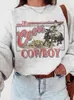 Felpa con cappuccio da donna in stile vintage per la stampa da cowboy per la crewneck frode unisex cotone sciolto di donne calde elabora