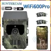 Камеры Новая солнечная зарядка охотничья камера Wi -Fi600pro Bluetooth Wi -Fi Outdoor Supillance Camera 4K Video 36MP приложение онлайн -видео просмотр видео