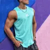 2023 est Summer Gym Vest High Quality mesh Shirt Sleeveless Tshirts Men Tank Tops running Fitness Sports men Clothing 240416