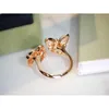 Designer di alto grado Vancleff 925 anello a farfalla doppia in argento sterling con fritillaria bianca naturale in oro rosa di diamante aprire anello diamantato femmina