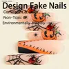 False Nails 24st Pumpkin Printed Fake Nails Halloween Long Coffin Ballet Acrylic Nail Tips för Halloween Manicure Decoration Supplies Y240419 Y240419