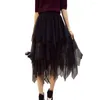 Skirts Mesh Spliced Hem Design Skirt Elegant Women's Tulle With High Waist Elastic Band Tiered Stylish For Streetwear