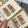 False Nails 10pcs detachable handmade artificial nails Maillard press on acrylic nails almond brown coffee ballet false nail for fall winter Y240419