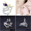 Cluster Rings Gems Ballet 925 Sterling Sier 0.65Ct Natural Vintage Blue Sapphire Ring Handmade Bird On Branch For Women Fine Drop Deli Dh0Wl