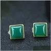 Kolczyki stadninowe Sprzedawanie naturalnego ręcznie rzeźbionego złota kolor 24K InLay Jade Square Studs Fashion Biżuter