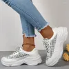 Buty zwykłe 2024 Spring Chunky Non-Slip Sport Comfort-Up Lace-Up Ladies Pu Canvas Splic Sneakeers Zapatosfashion Women's Sneakers