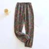 Women's Pants 2024 Spring Summer Printed Pajamas Cotton Crepe Comfortable Loose Large Leaf Home Thin Bottoms