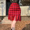 Work Dresses Set Women's Winter Tweed Plaid Fringed Bearded Woolen Jacket High Waisted Short Skirt Suits