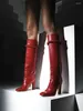 Boots Red Braided Tall Boot Knee High Block Heel Round Toe Leather Women Fashion Shoes And