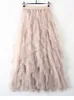 Tigena Tutu Titule Long Maxi spódnica Kobiet moda 2023 Koreańska urocza różowa w talii plisowana siatka kobieta estetyka faldas 240418