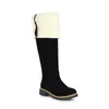 Boots Nubuck Leather Flat Retro Rider Low-Heeled Cow Suede Side Zipper Wool Women's With Stitching Warmth Knee