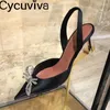 Dress Shoes Pointy Toe Satin Crystal Woman Rhinestone Slingback Thin High Heel Sandals Summer Sexy Wedding Party Sandalias Mujer