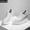 Casual Shoes High Heels Hollow Out Black White Women Sneakers Leisure Platform Slip-On Breatble Höjd ökar